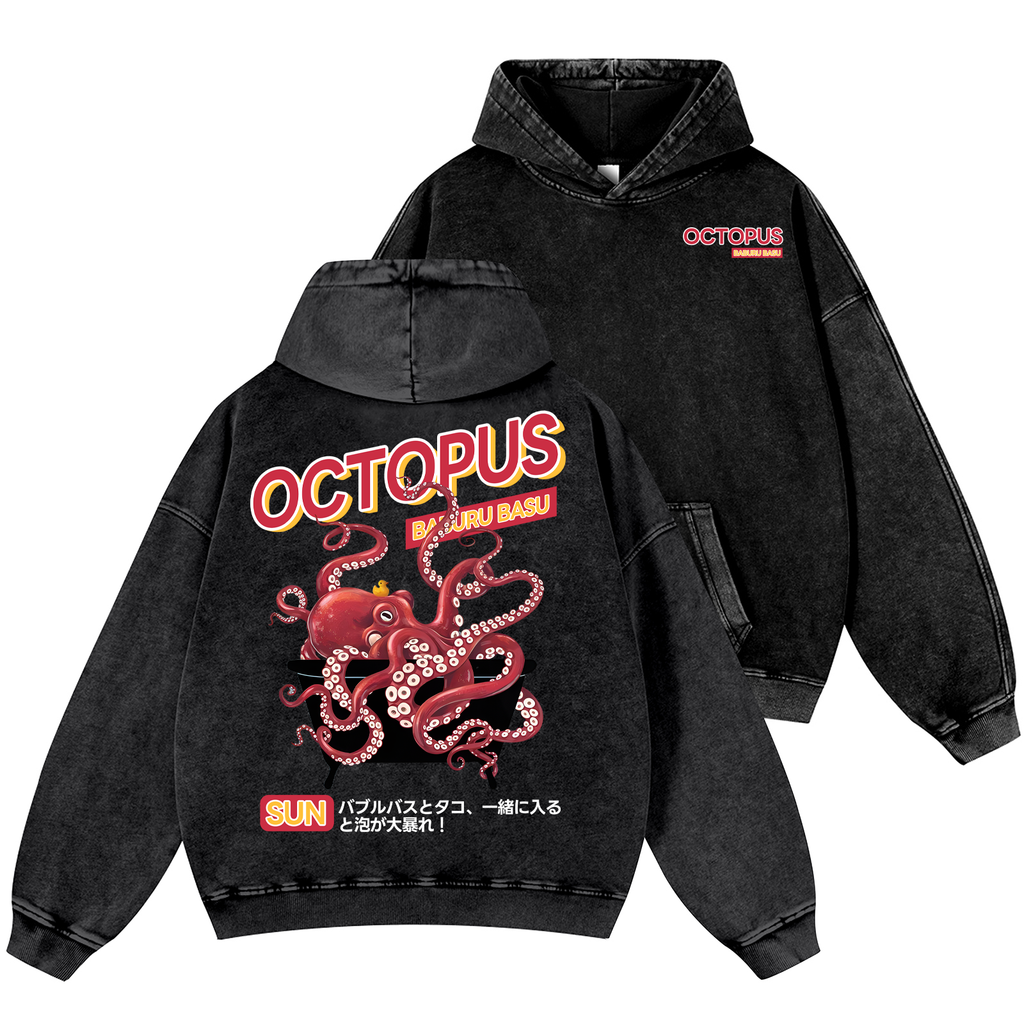 Bubble Bath Octopus Vintage Washed Cotton Back Art Hoodie