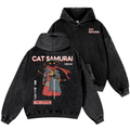 Cat Samurai Vintage Washed Cotton Back Art Hoodie