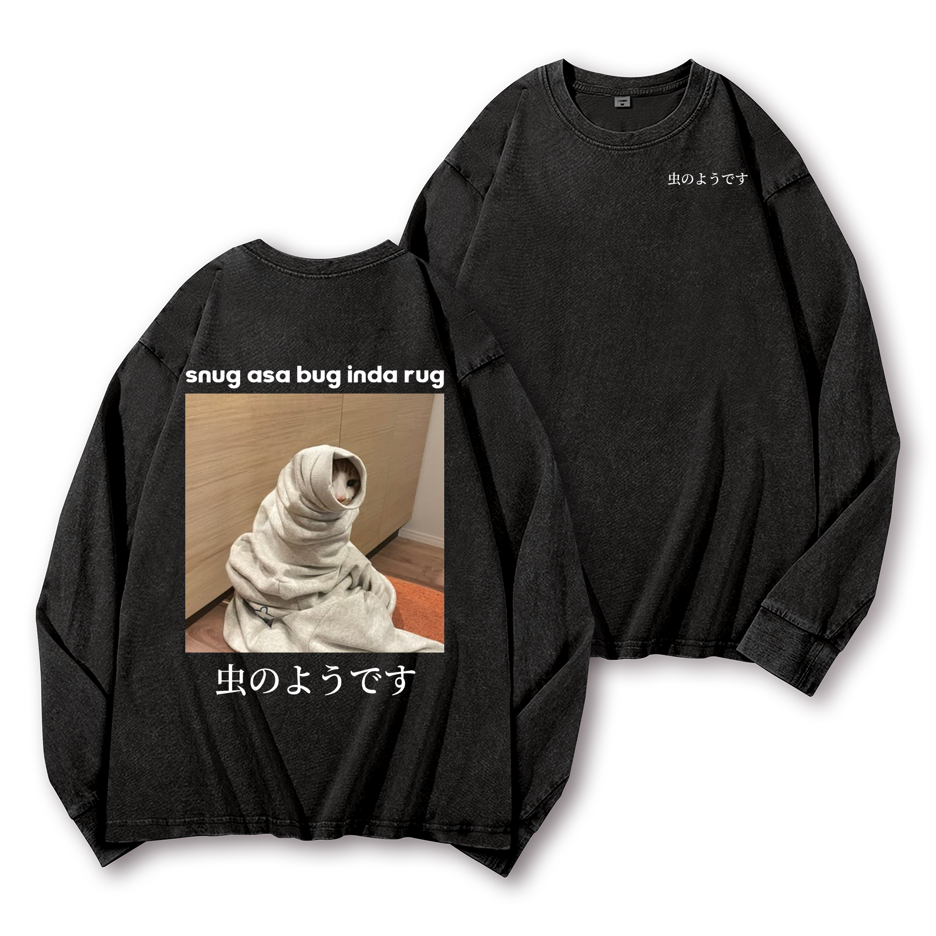 Snug Cat Vintage Washed Cotton Back Art Long-sleeve T-shirt