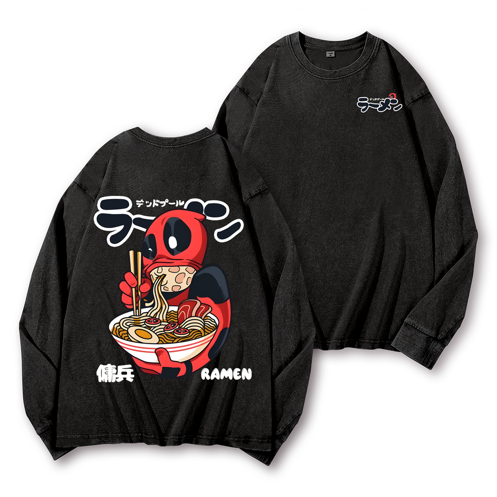 Ramen Hero Vintage Washed Cotton Back Art Long-sleeve T-shirt