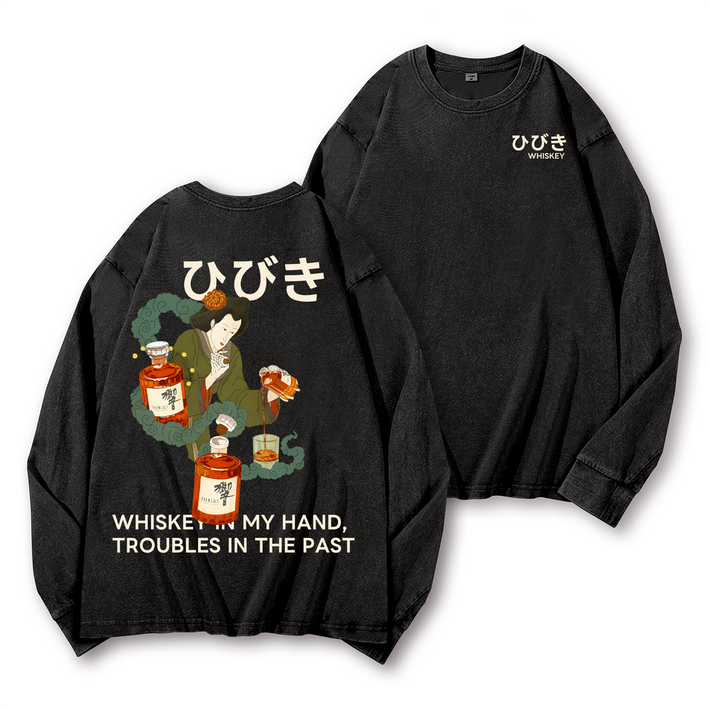 Hibiki Whisky Vintage Washed Cotton Back Art Long-sleeve T-shirt