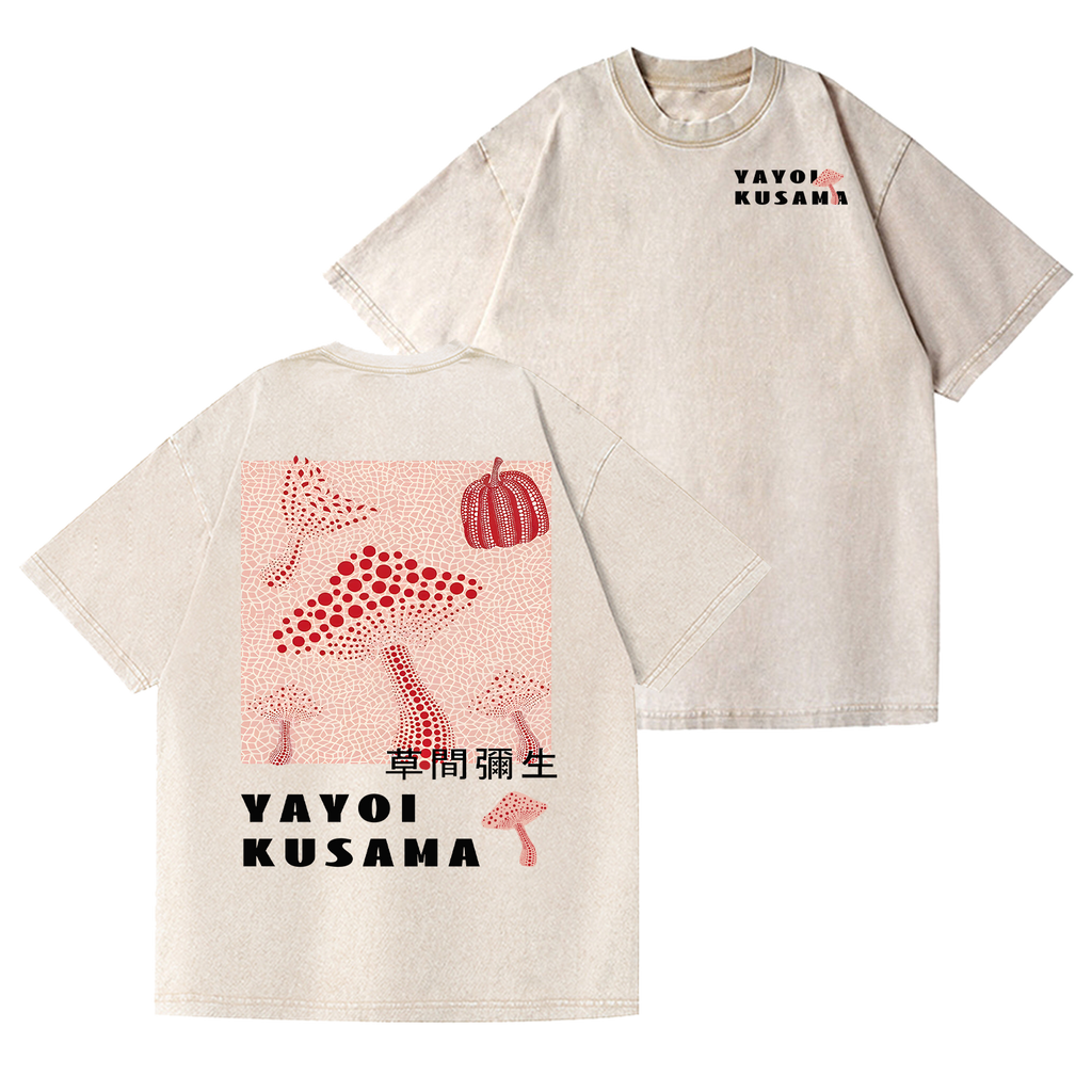 Yayoi Kusama Mushroom Pumpkin Vintage Wash Japanese Design Back Art T-Shirt