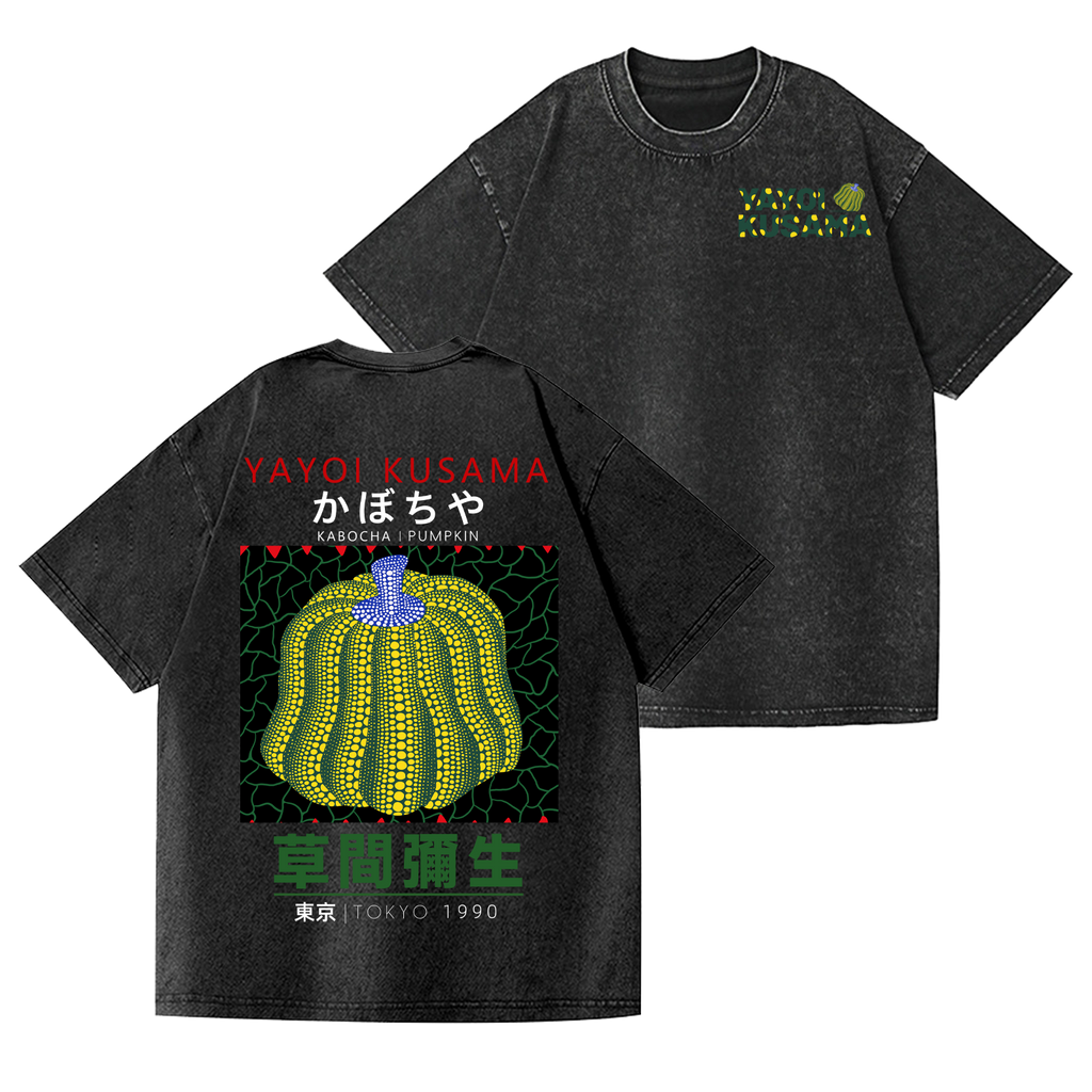 Yayoi Kusama Mushroom Vintage Wash Japanese Design Back Art T-Shirt