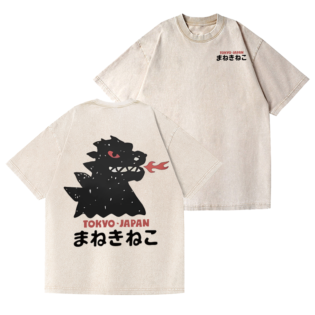 Kaiju Vintage Wash Japanese Design Back Art T-Shirt