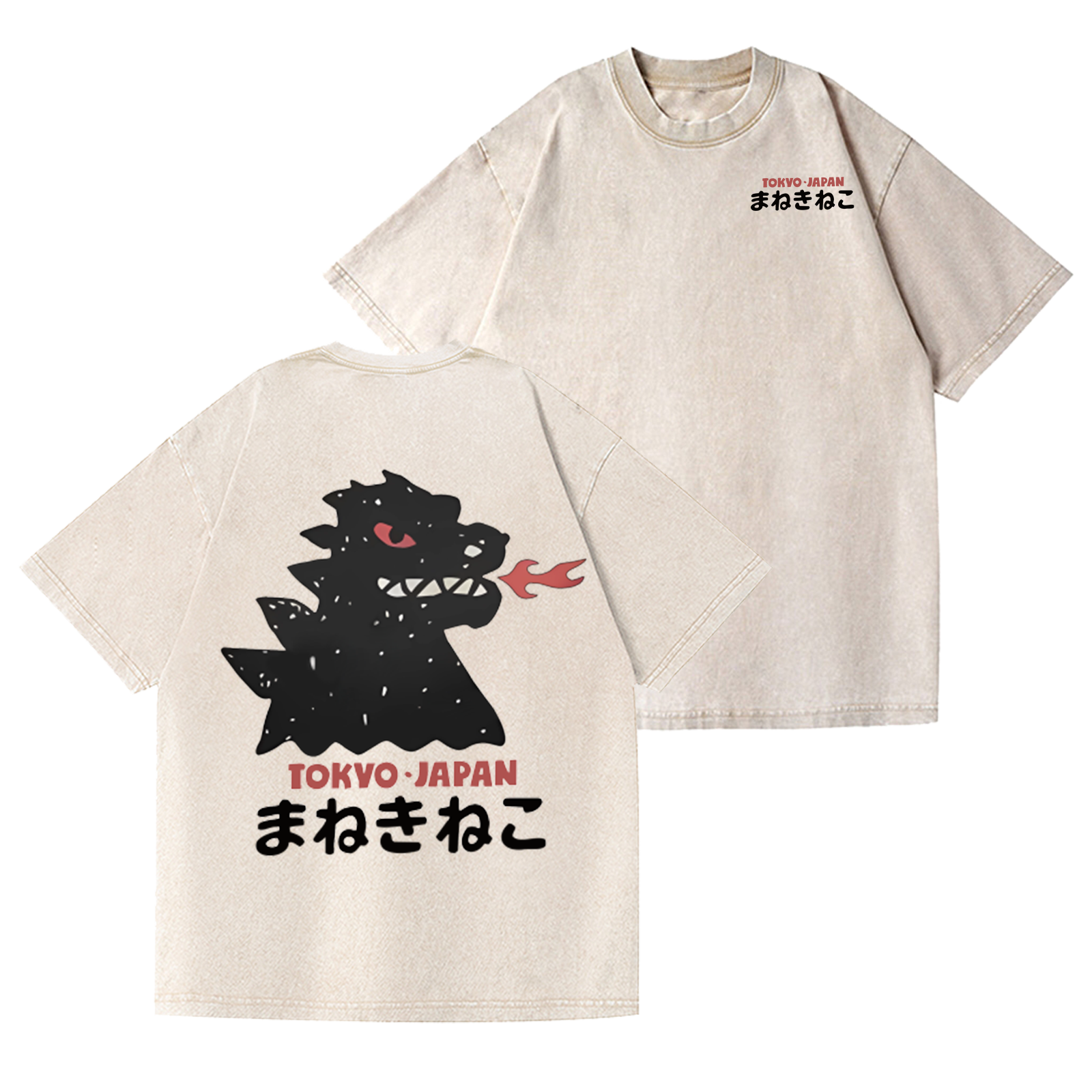 Kaiju Vintage Wash Japanese Design Back Art T-Shirt