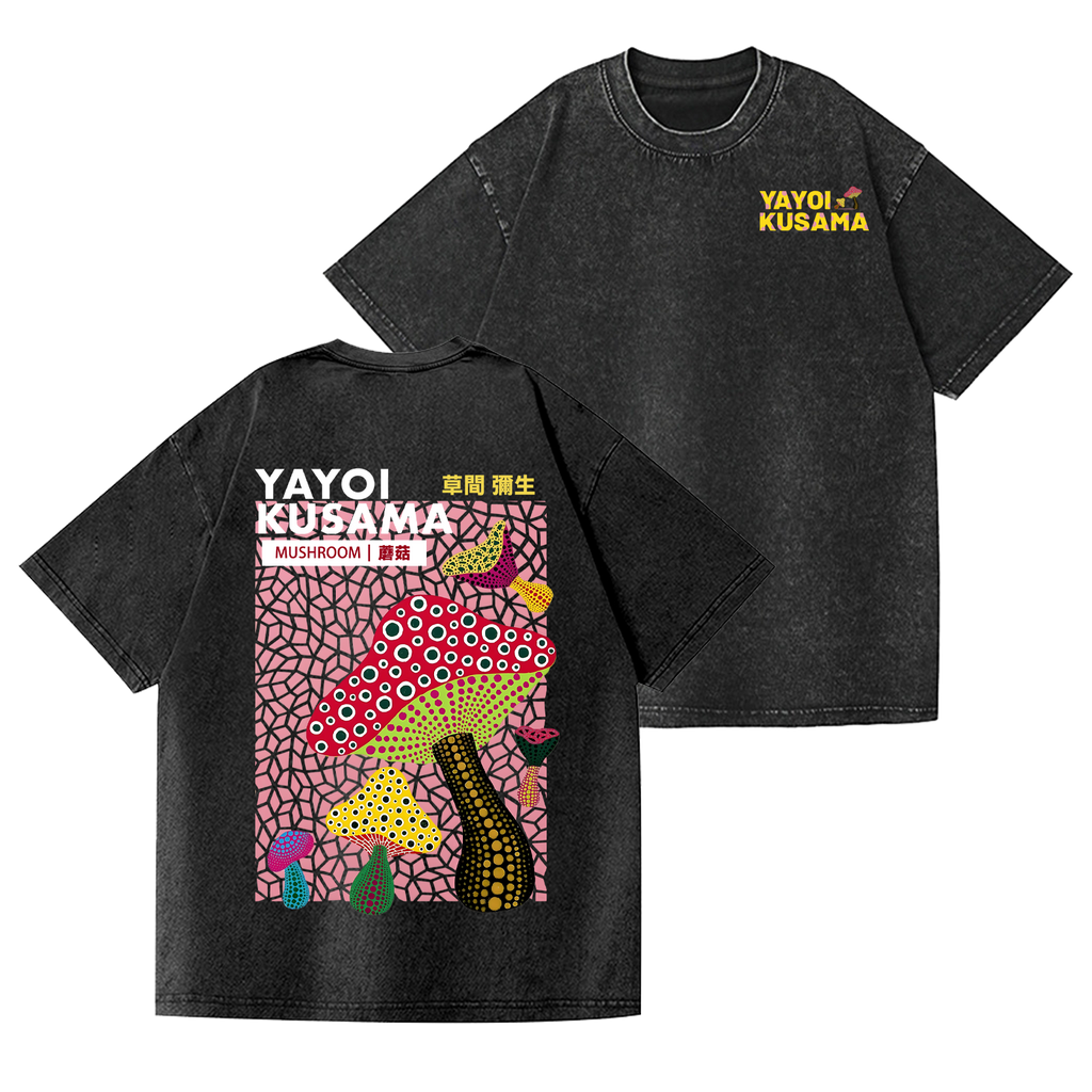 Yayoi Kusama Mushroom Vintage Wash Japanese Design Back Art T-Shirt