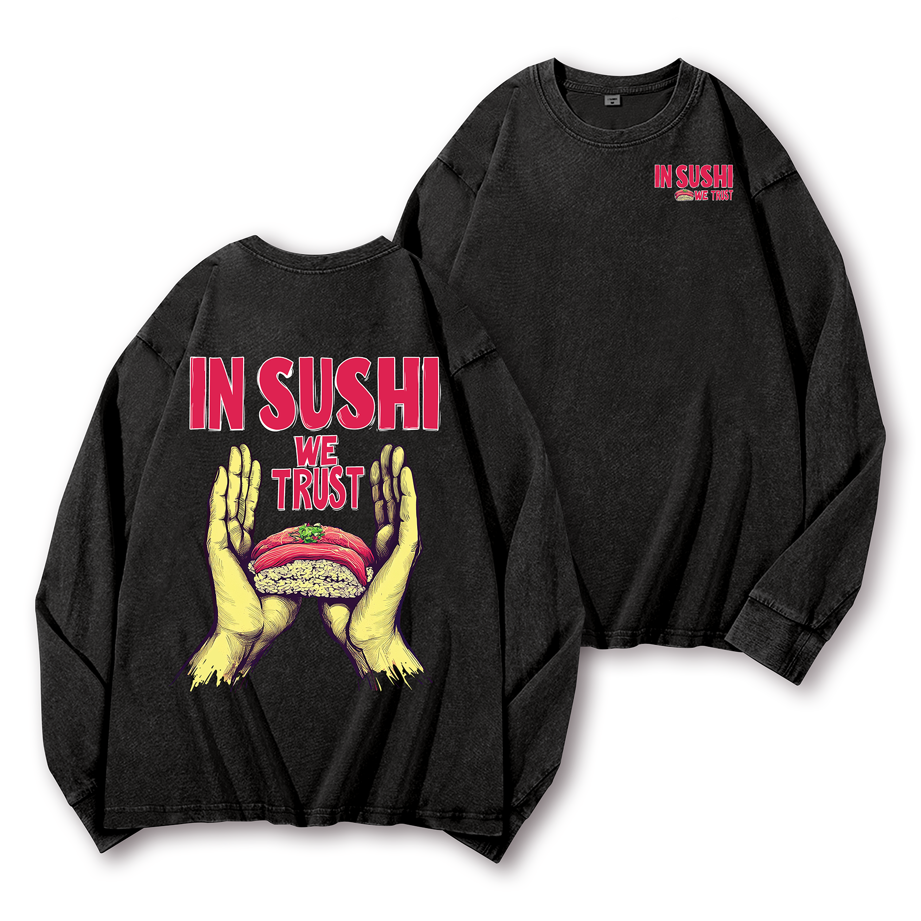 In Sushi We Trust Vintage Washed Cotton Back Art Long-sleeve T-shirt