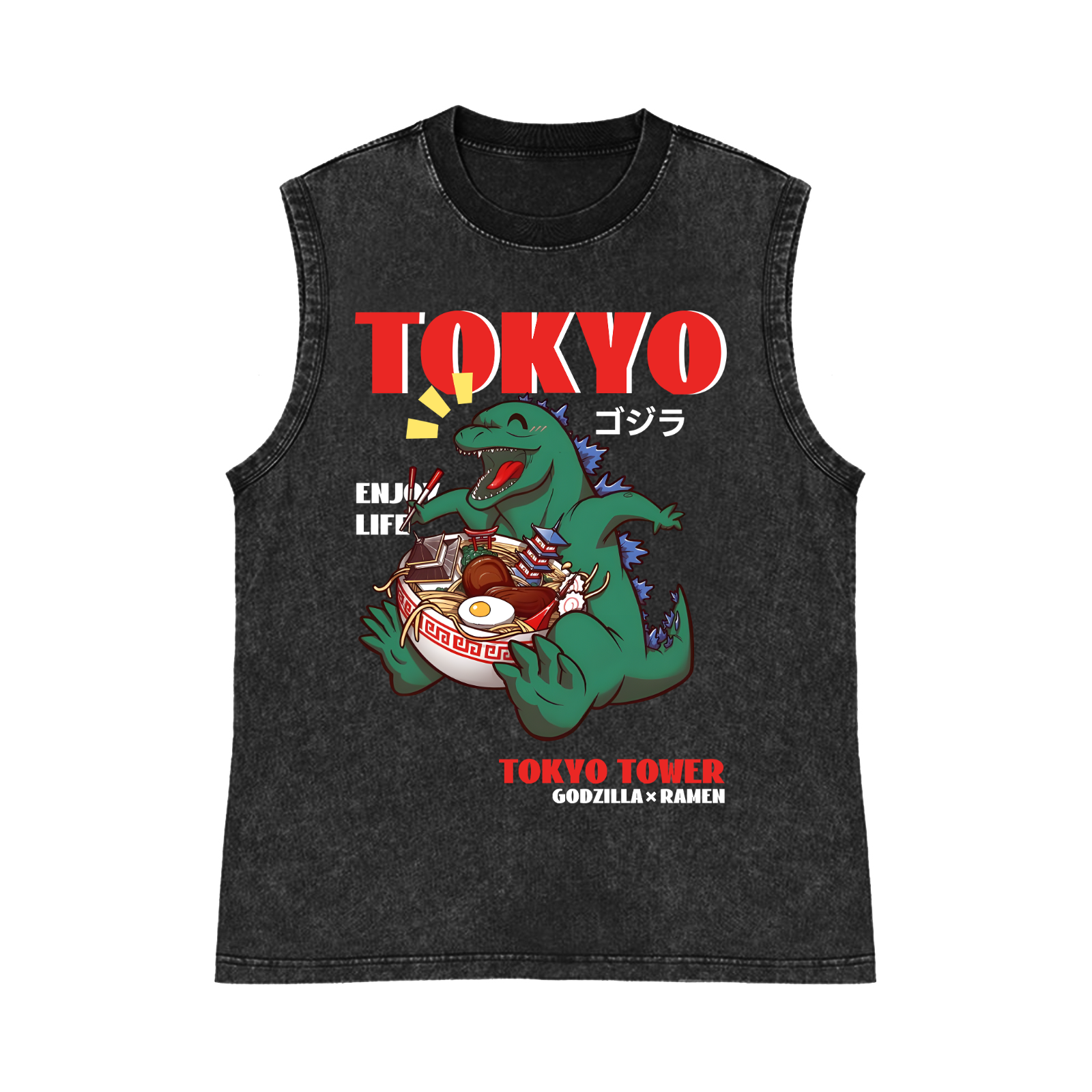 Tokyo Kaiju Ramen Pure Cotton Wash-Dyed Sleeveless Tank Top