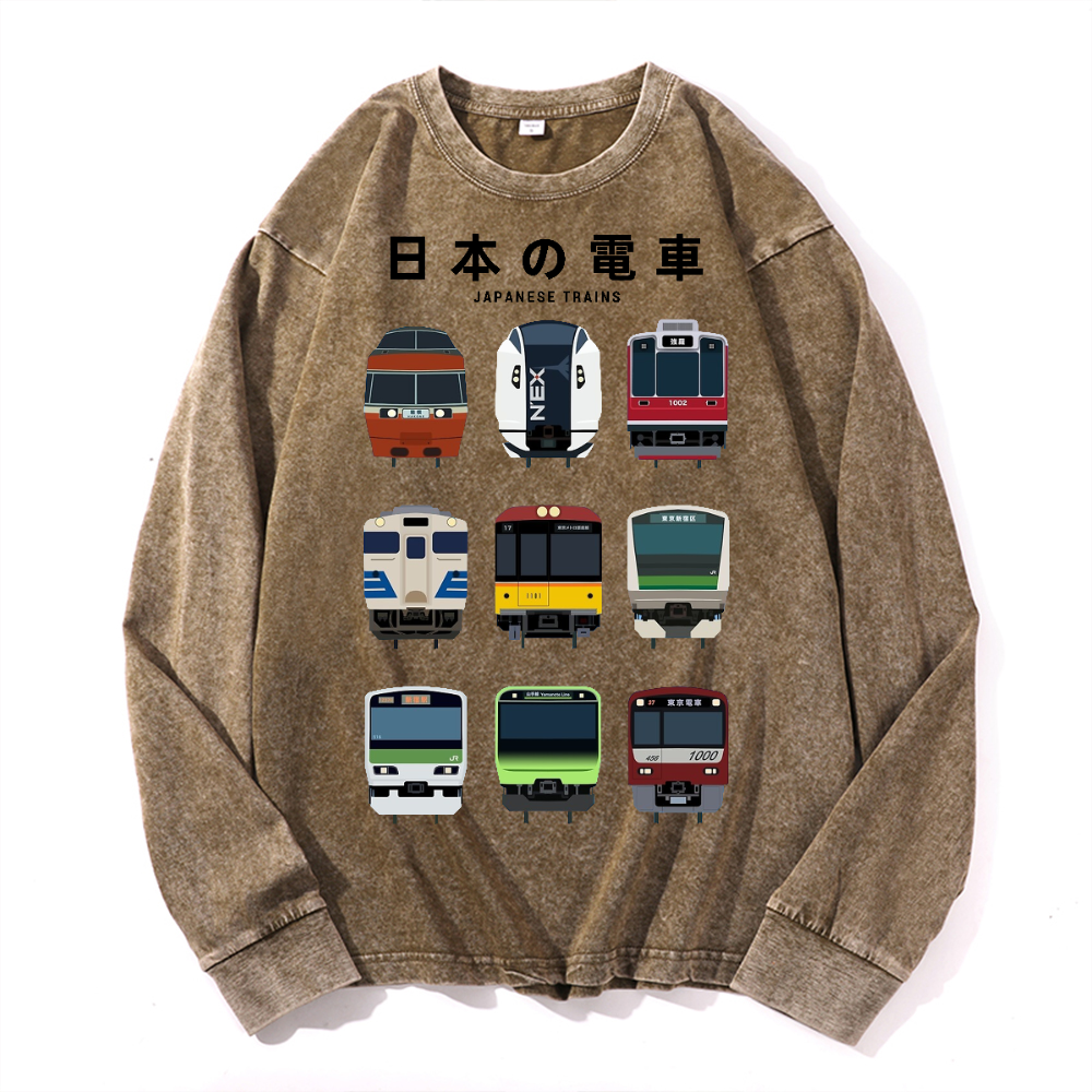 Trains Vintage Cotton Wash Crewneck Long-Sleeve T-Shirt
