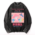 Yayoi Kusama Mushroom Vintage Cotton Wash Crewneck Long-Sleeve T-Shirt