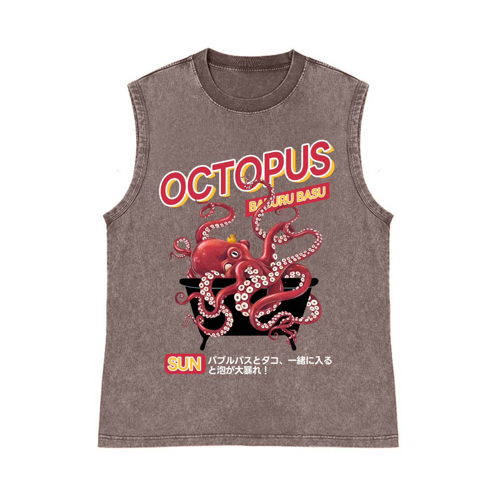 Bubble Bath Octopus Pure Cotton Wash-Dyed Sleeveless Tank Top