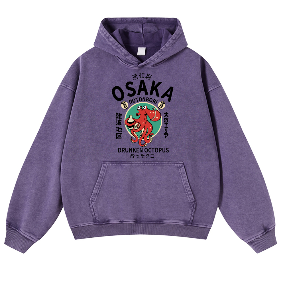 Osaka Drunken Octopus Vintage Washed Thick Cotton Hoodie