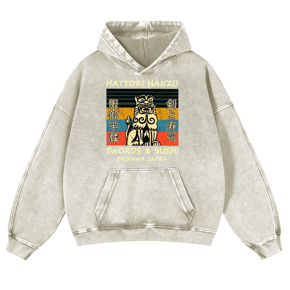 Hattori Hanzo Komainu Okinawa Japan Vintage Washed Thick Cotton Hoodie