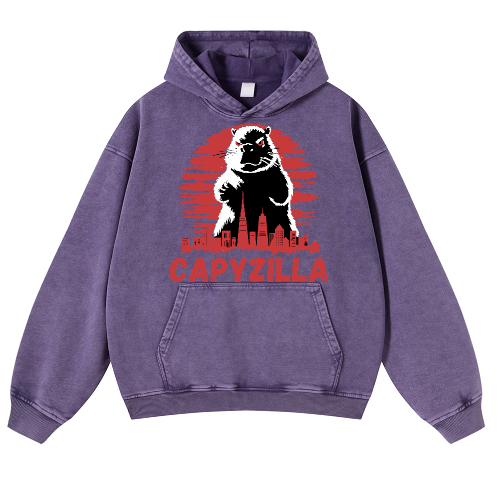 Capybara Kaiju Capyzilla Vintage Washed Thick Cotton Hoodie