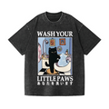 Wash Your Little Paws Cat Vintage Wash Japanese Design T-Shirt