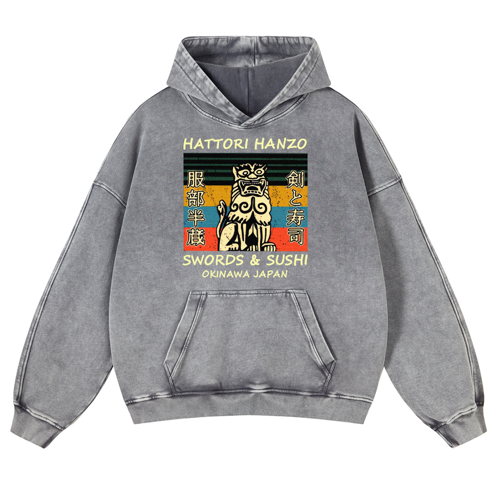 Hattori Hanzo Komainu Okinawa Japan Vintage Washed Thick Cotton Hoodie