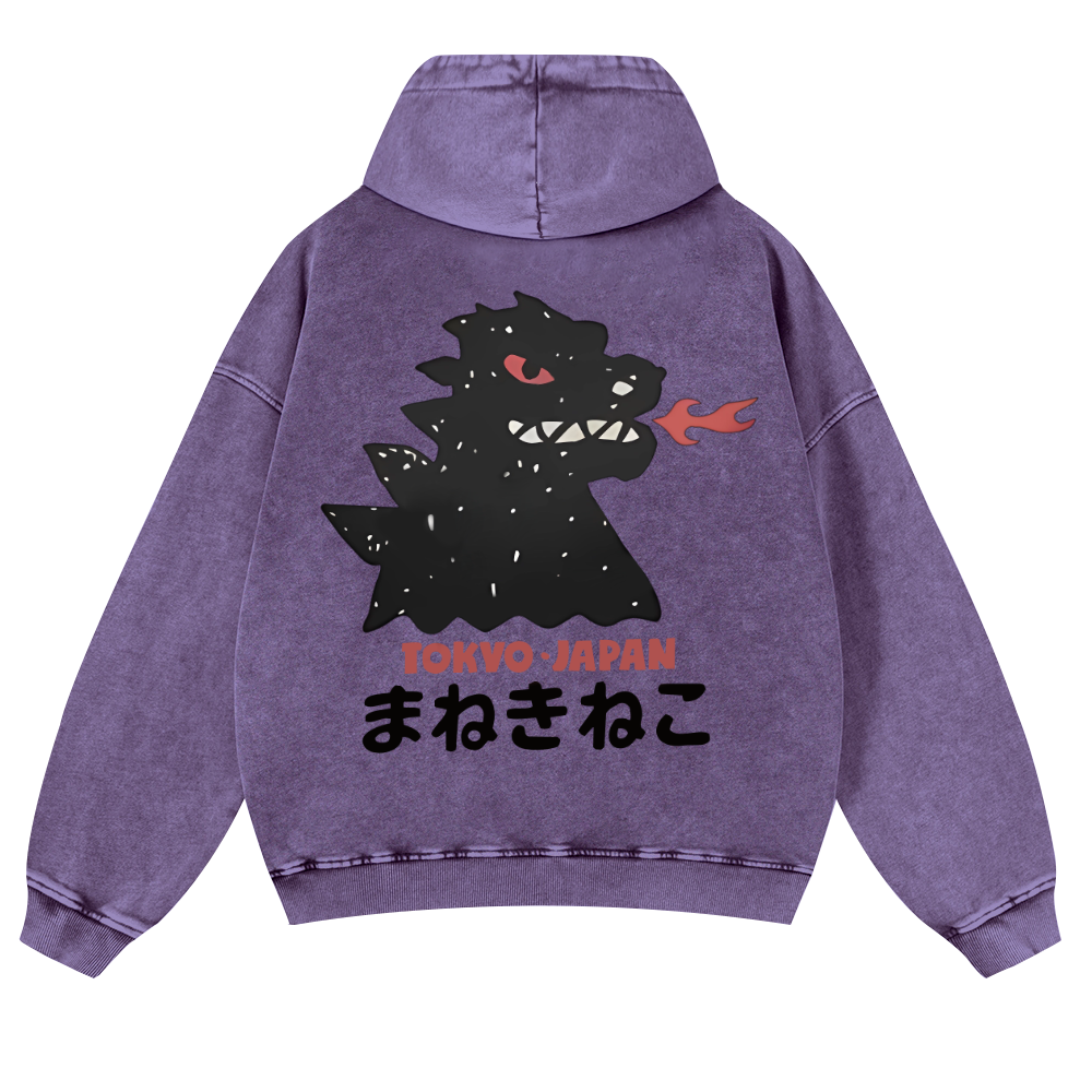 Kaiju Monster Tokyo Japan Vintage Washed Cotton Back Art Hoodie