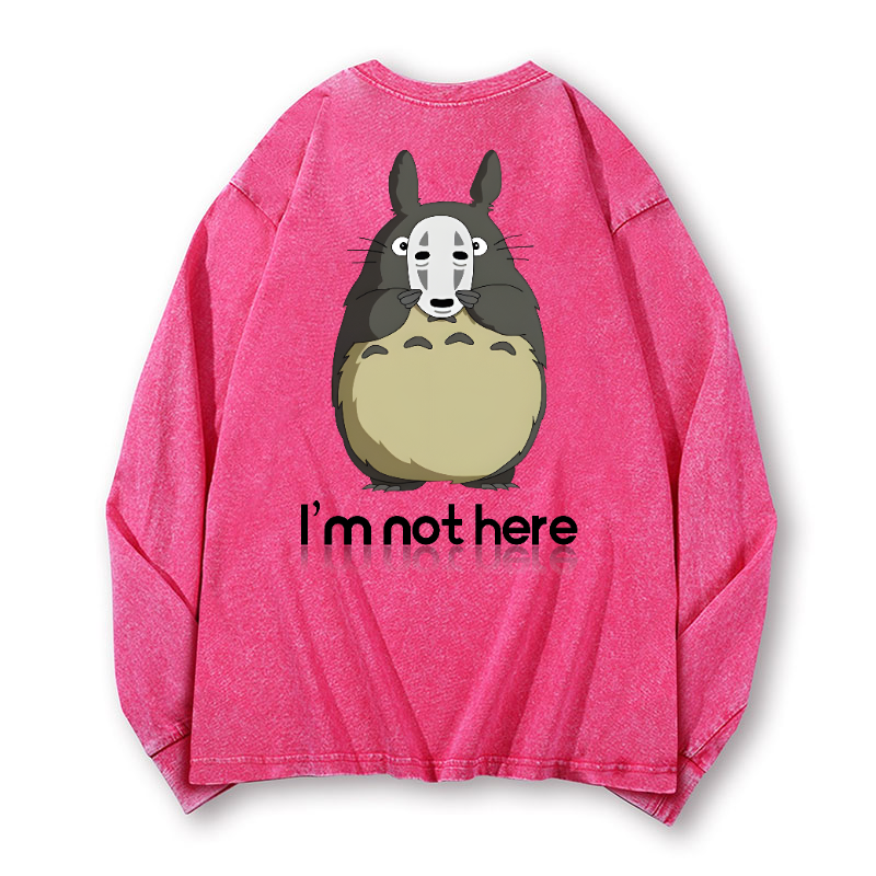 Ghibli Totoro No Face Kaonashi Vintage Washed Cotton Back Art Long-sleeve T-shirt