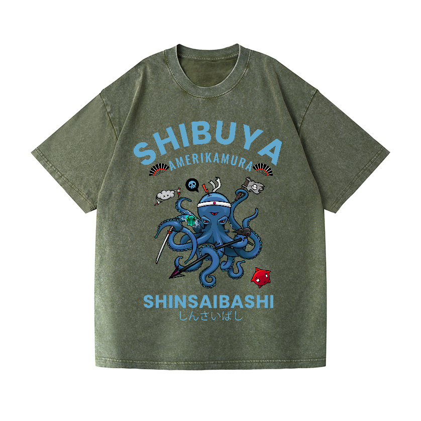 Shibuya Octopus Vintage Wash Japanese Design T-Shirt