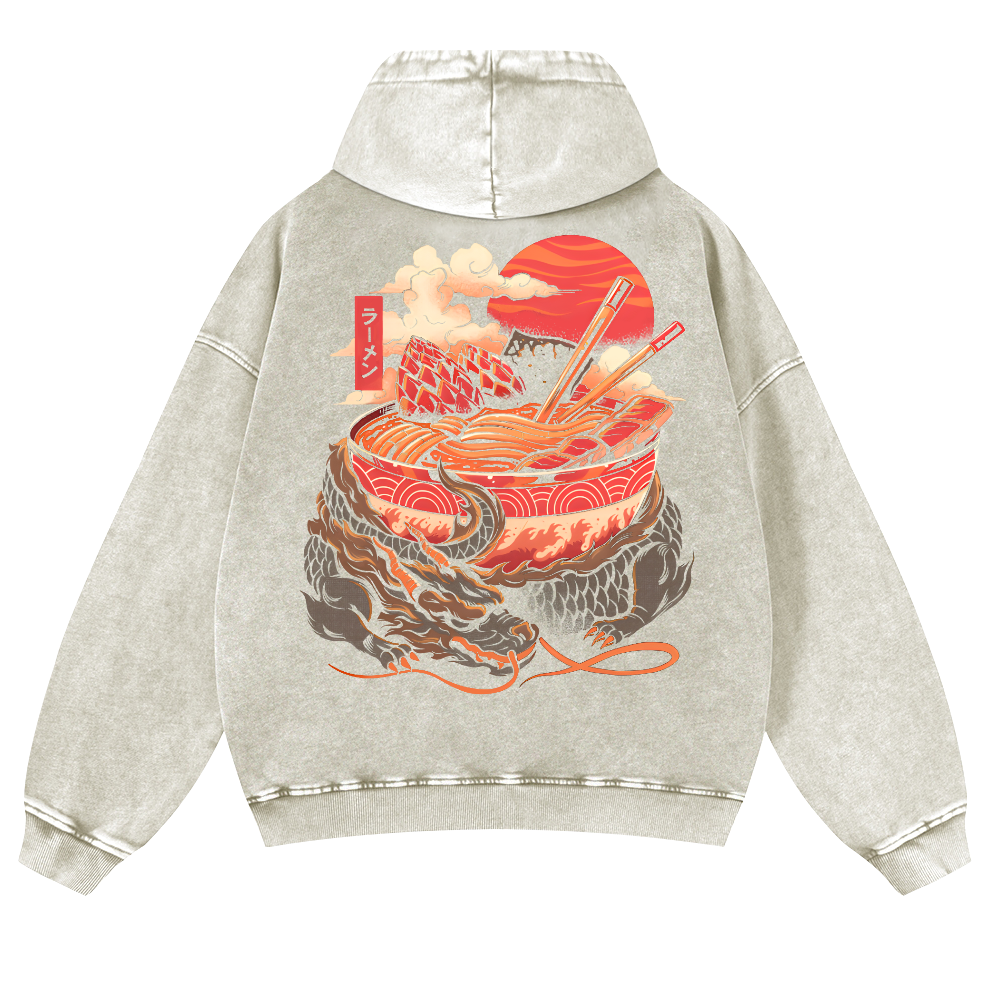 Dragon Ramen Vintage Washed Cotton Back Art Hoodie