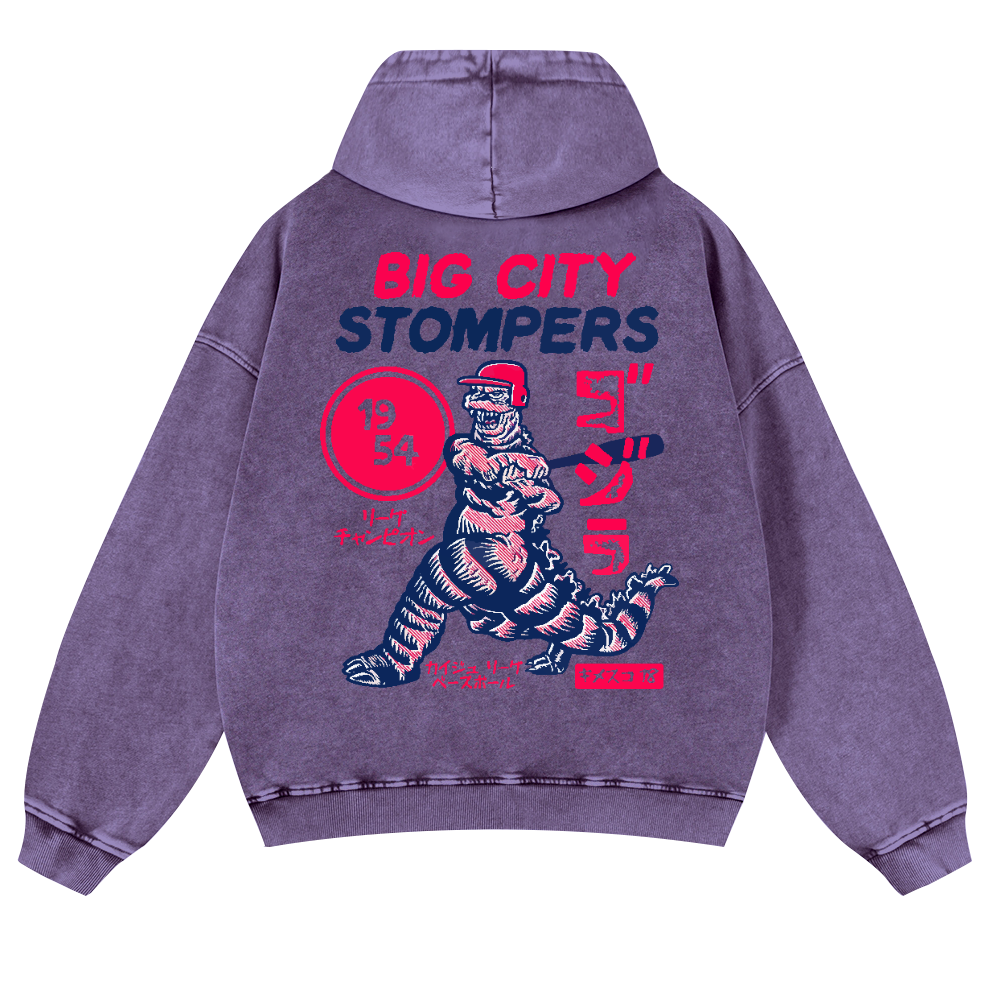 Baseball Kaiju Vintage Washed Cotton Back Art Hoodie