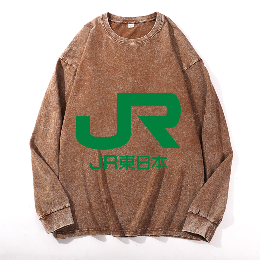 Vintage Cotton Wash Crewneck Long-Sleeve T-Shirt