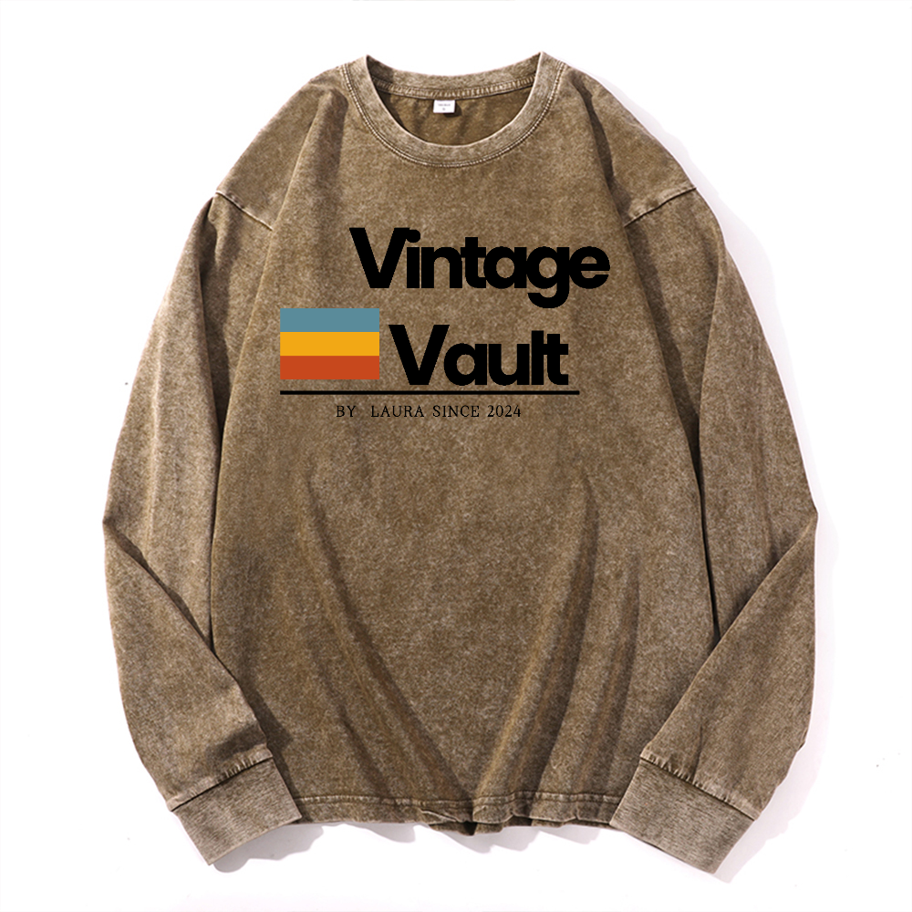 Vintage Vault Vintage Cotton Wash Crewneck Long-Sleeve T-Shirt