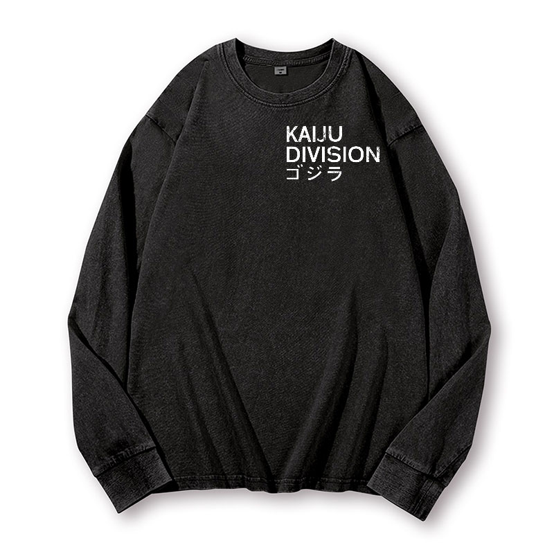 Kaiju Kaiju Monster Division Vintage Washed Cotton Back Art Long-sleeve T-shirt