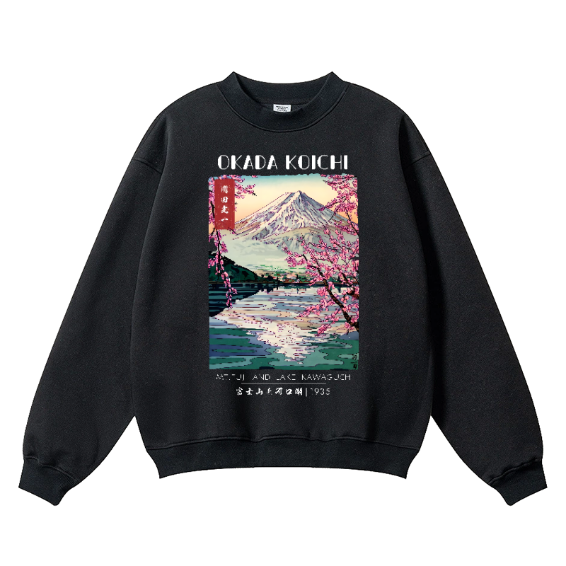 Okada Koichi Fuji Mount Vintage Cotton Blend Crewneck Sweatshirt