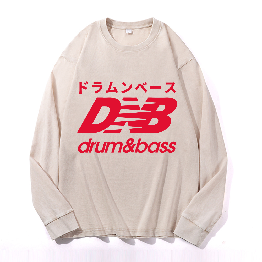 Drum and Bass Vintage Cotton Wash Crewneck Long-Sleeve T-Shirt