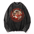 Osaka Dotonbori Drunken Octopus Vintage Cotton Wash Crewneck Long-Sleeve T-Shirt