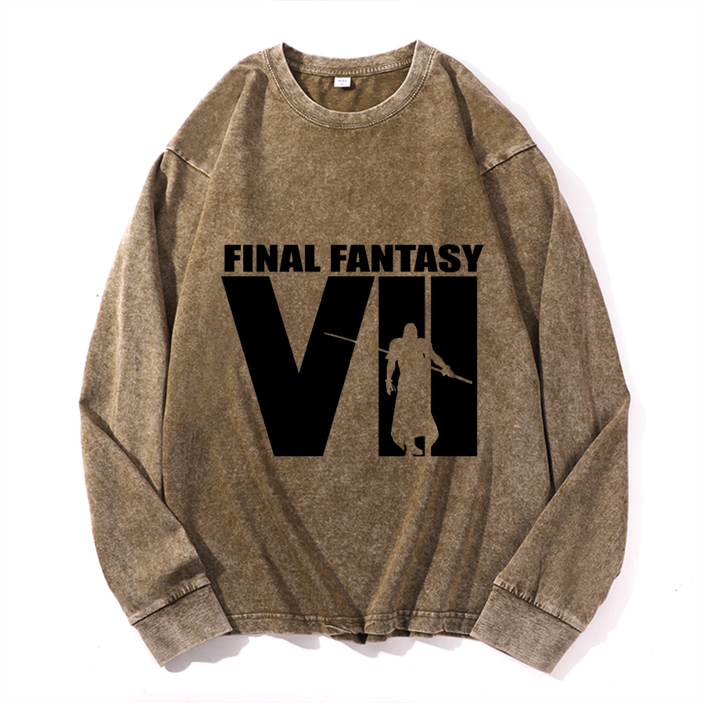 Vintage Cotton Wash Crewneck Long-Sleeve T-Shirt