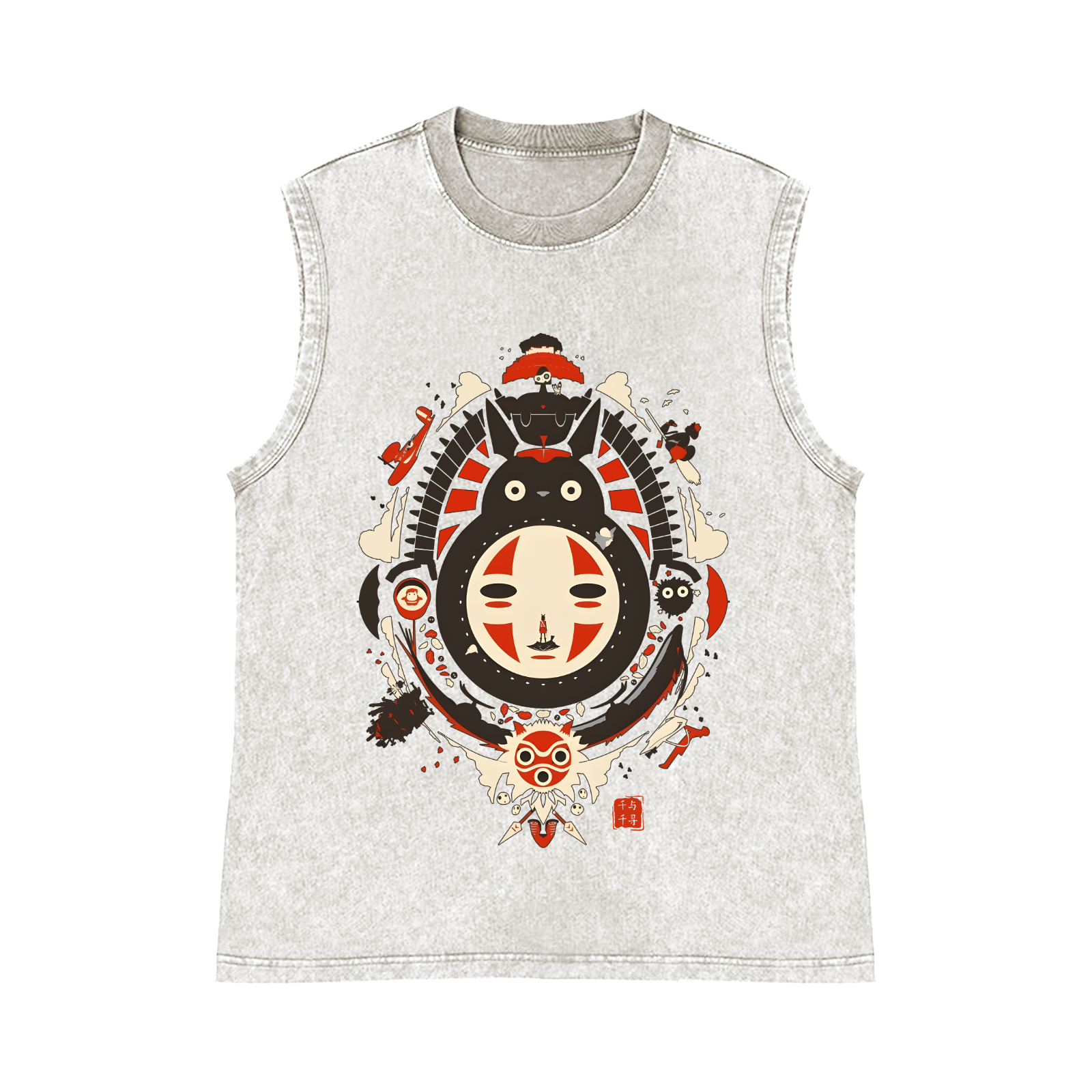 Ghibli Totoro No Face Kaonashi Pure Cotton Wash-Dyed Sleeveless Tank Top