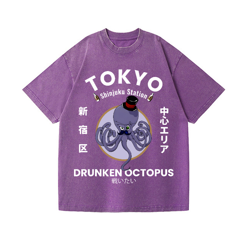 Tokyo Drunken Octopus Vintage Wash Japanese Design T-Shirt