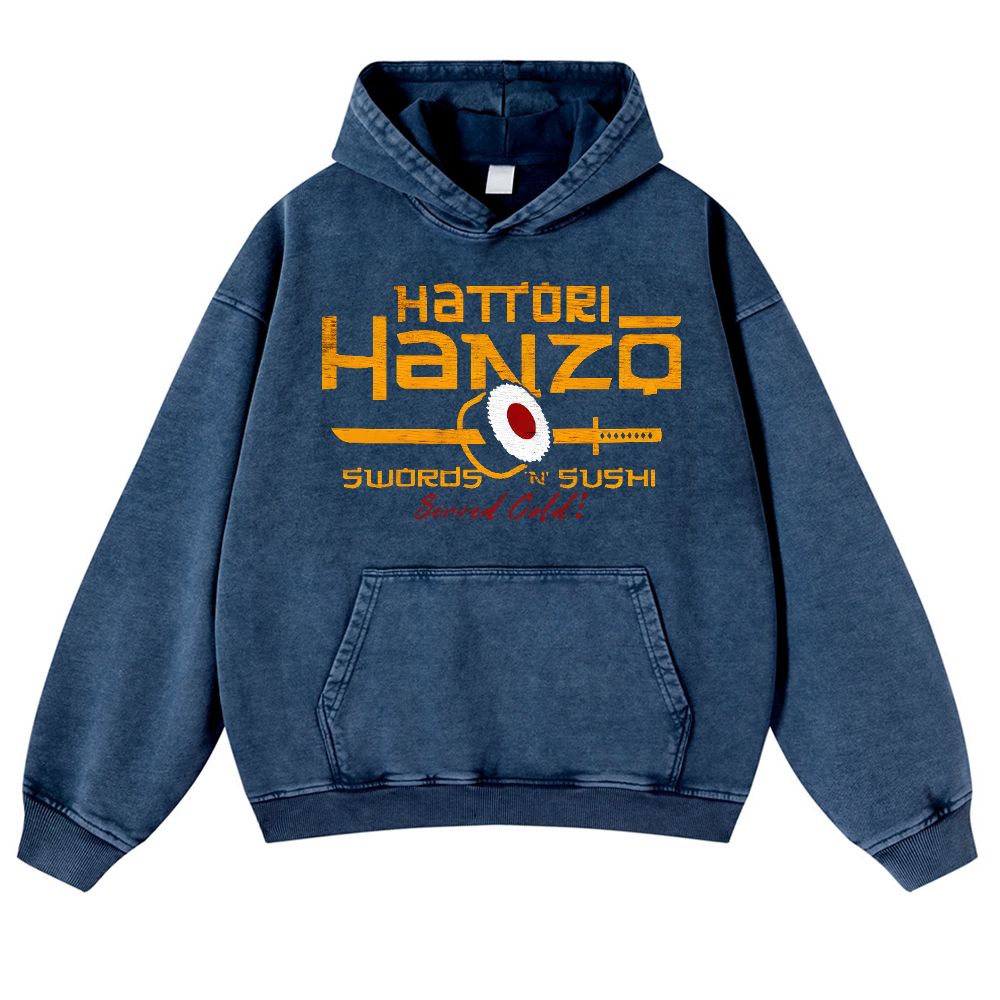 Hattori Hanzo Sushi Vintage Washed Thick Cotton Hoodie