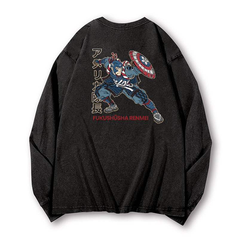 Captain Vintage Washed Cotton Back Art Long-sleeve T-shirt