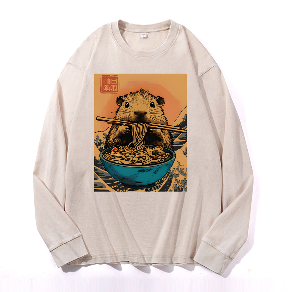 Guinea Pig Vintage Cotton Wash Crewneck Long-Sleeve T-Shirt
