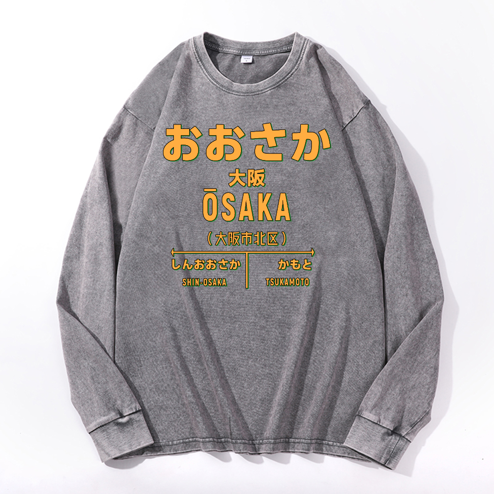 Osaka Vintage Cotton Wash Crewneck Long-Sleeve T-Shirt
