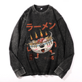 Ramen Monster Vintage Cotton Wash Crewneck Long-Sleeve T-Shirt