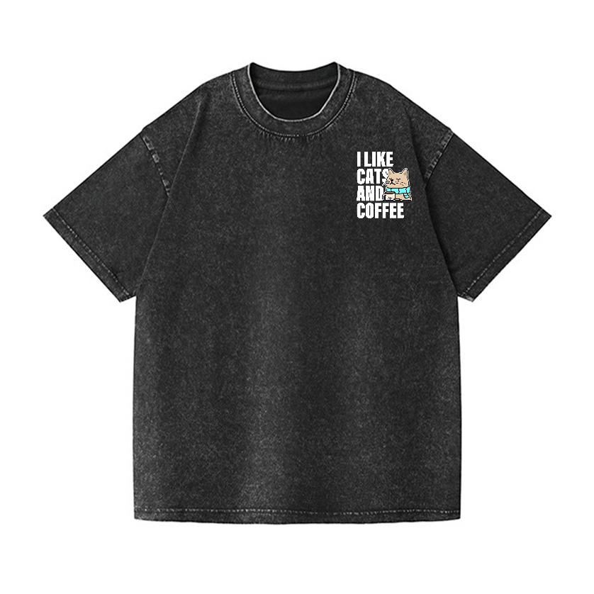 Cat Coffee Vintage Wash Japanese Design Back Art T-Shirt