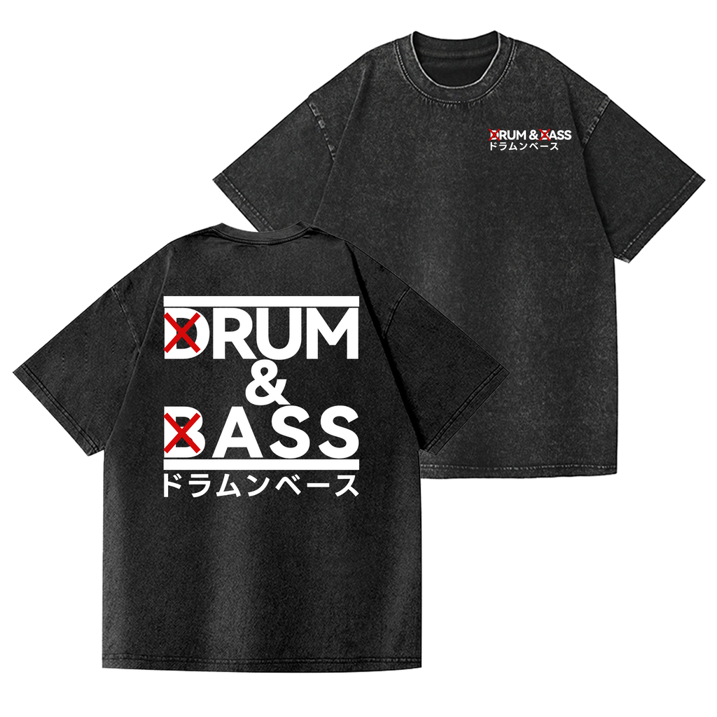 Drum and Bass Vintage Wash Japanese Design Back Art T-Shirt