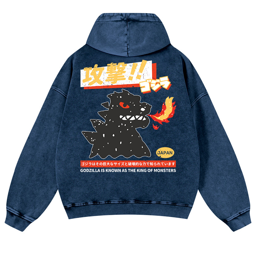 Kaiju Is Known As The King Of Monsters Vintage Washed Cotton Back Art Hoodie