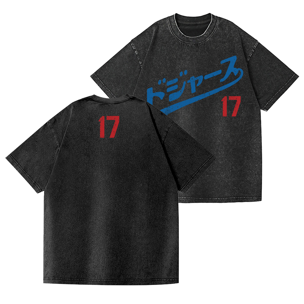 Dodger Baseball Vintage Wash Japanese Design Back Art T-Shirt