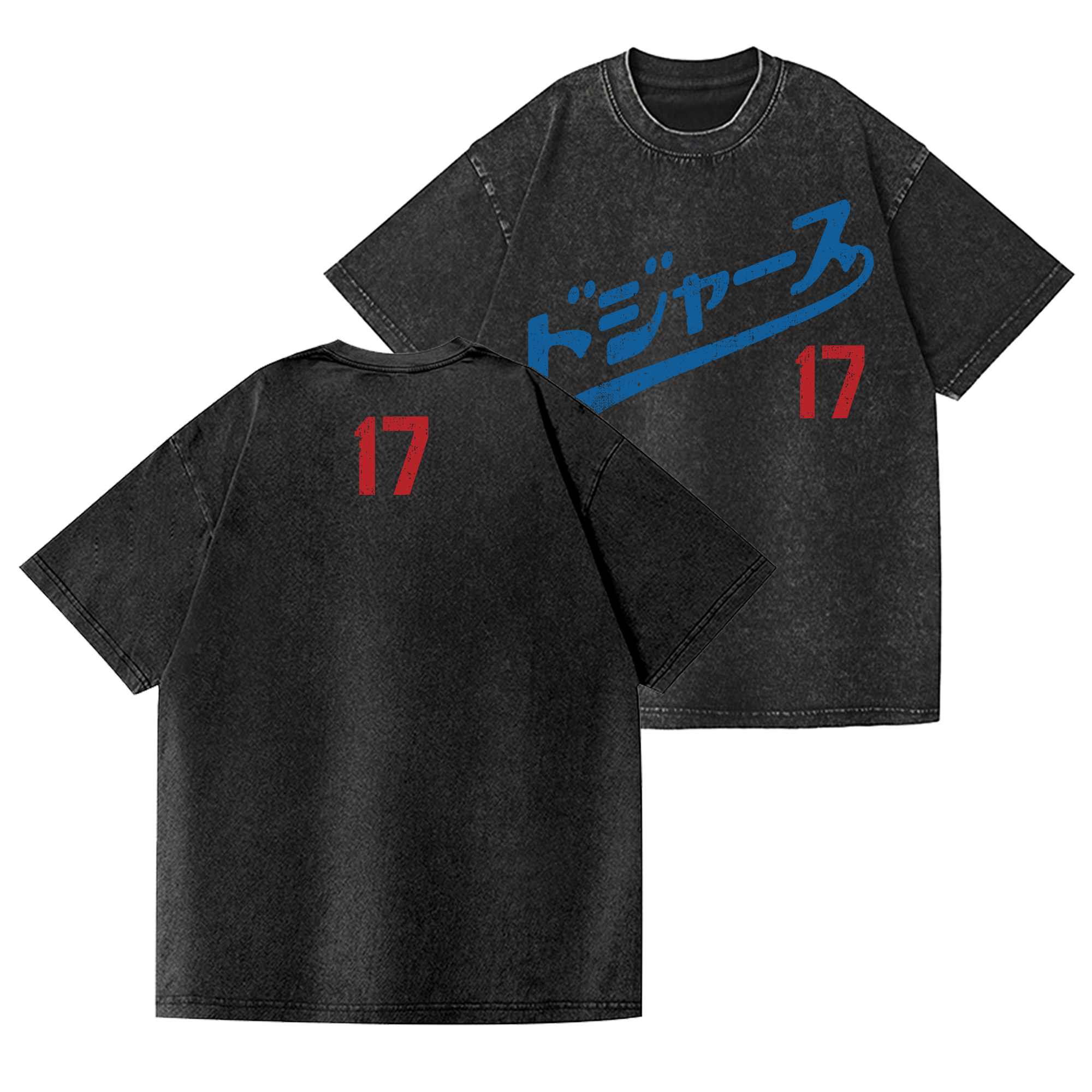 Dodger Baseball Vintage Wash Japanese Design Back Art T-Shirt