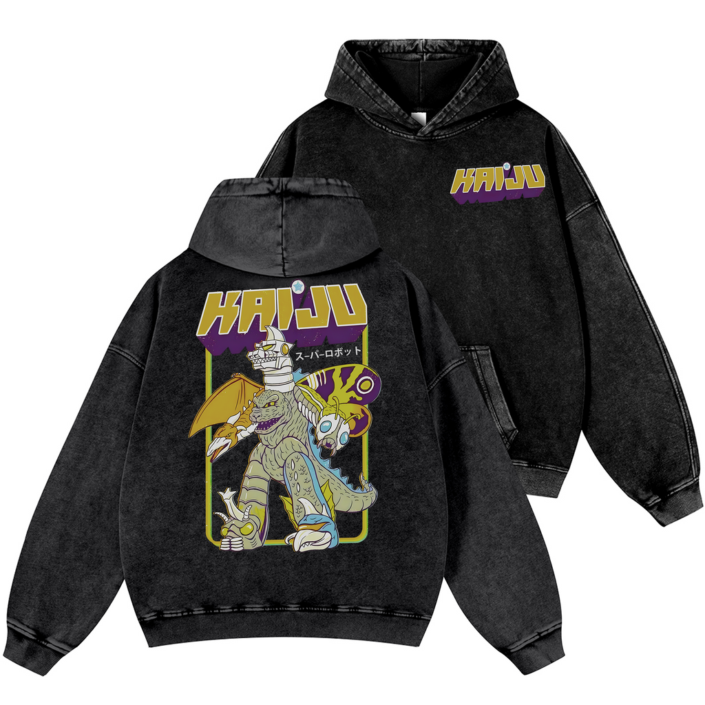 Kaiju Monster Vintage Washed Cotton Back Art Hoodie