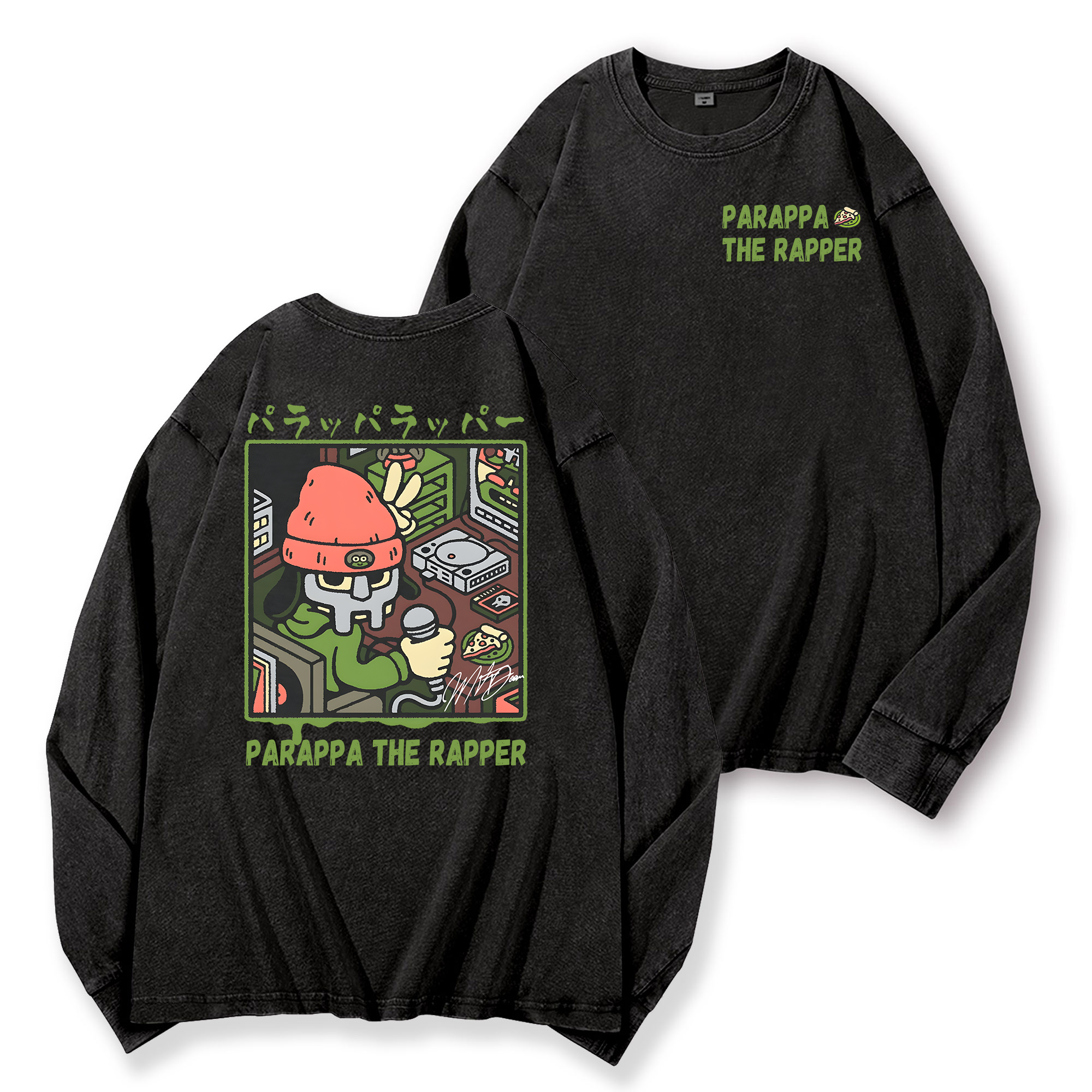 PaRappa the Rapper Vintage Washed Cotton Back Art Long-sleeve T-shirt