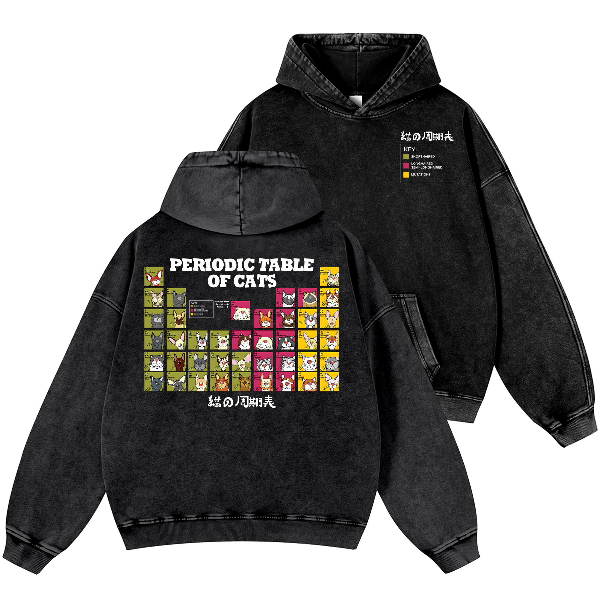 Periodic Table of Cats Vintage Washed Cotton Back Art Hoodie