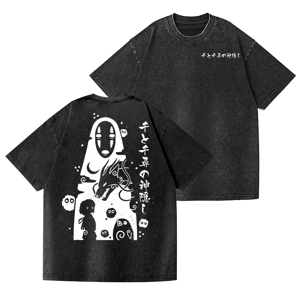 Ghibli No Face Kaonashi Vintage Wash Japanese Design Back Art T-Shirt