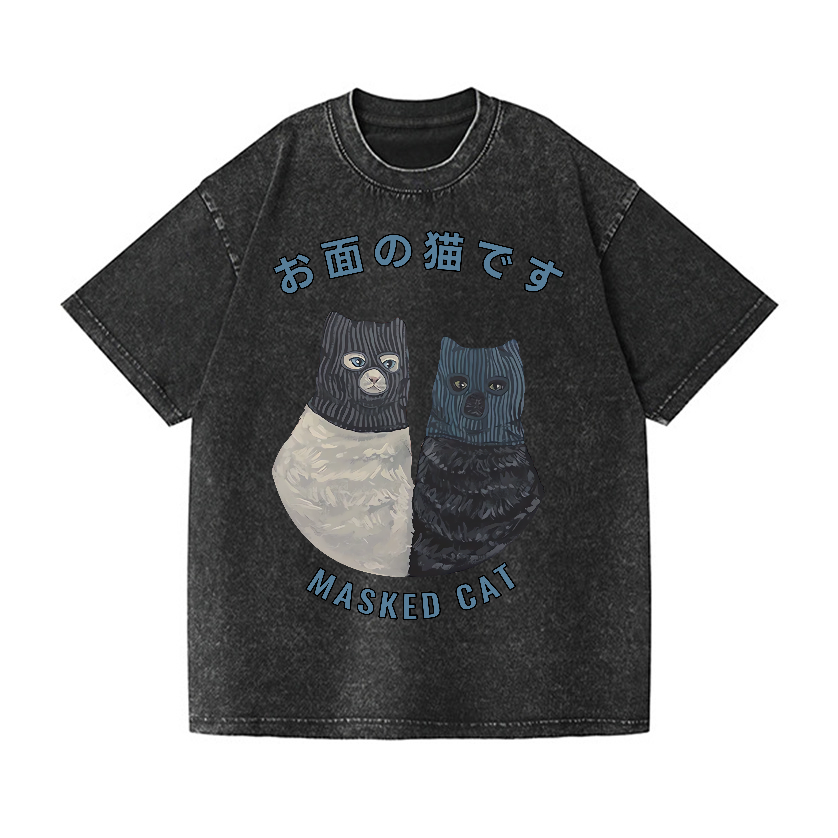 Masked Cat Vintage Wash Japanese Design T-Shirt