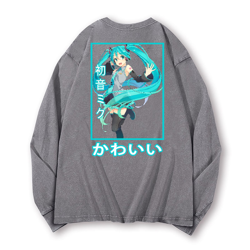 Hatsune Miku Vintage Washed Cotton Back Art Long-sleeve T-shirt